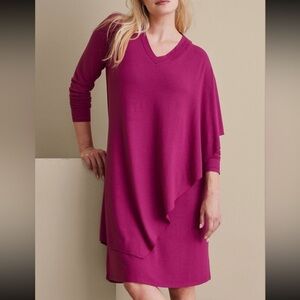 Soft Surroundings Draped Knit Marla Dress in Dark Fuchsia. Size Medium. NWT.